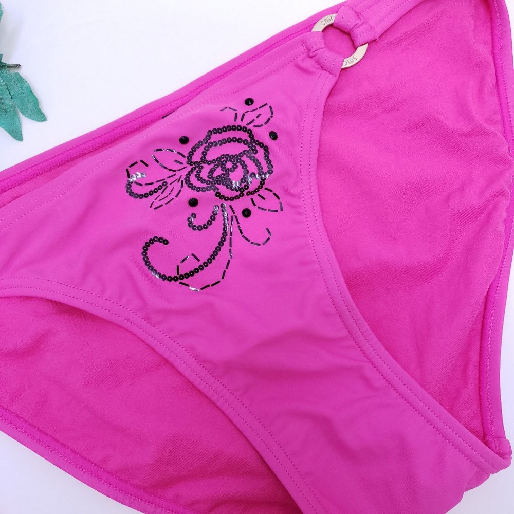 new Pink Bikini Bottom Ties Ring Rose Sequins Smart & Sexy medium 8 10 Barbie - Picture 5 of 5